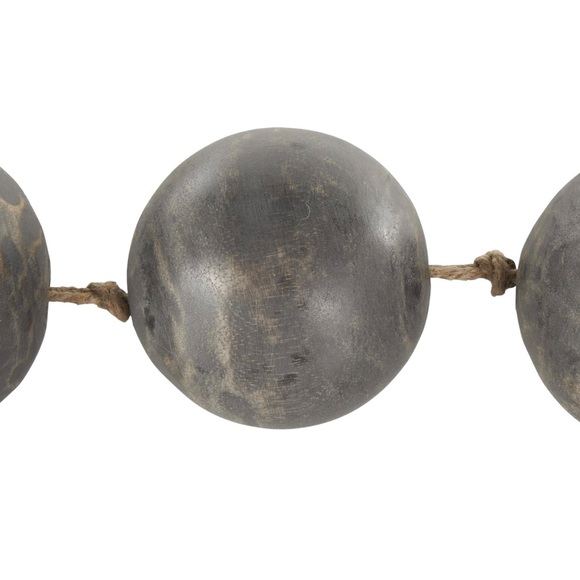 DecMode Handmade Round Large Bead Black Mango Wood Garland Jute Tassel 63” - Picture 2 of 6